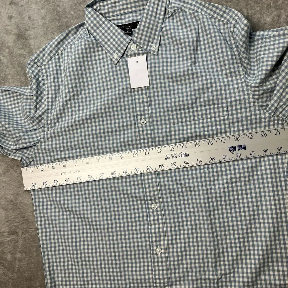 J Crew Tall Gingham Button Down Shirt Mens M Blue Flex Stretch Preppy Fall K1643